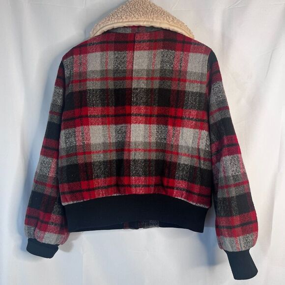 Wild Fable Buffalo Red Plaid Faux Fur Collar Preppy Zip Up Wool Blend Jacket MD - Picture 2 of 12